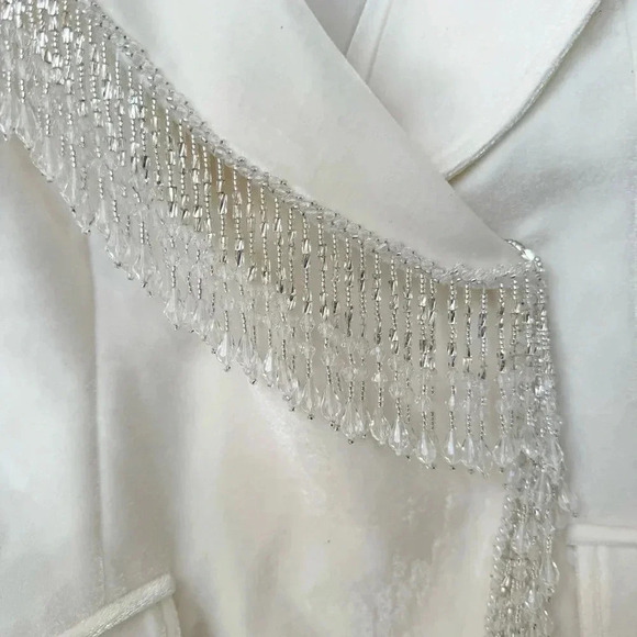 NWT Free People PatBO Velvet Blazer Mini Dress White Beaded Long Sleeve $1000 - Picture 12 of 16